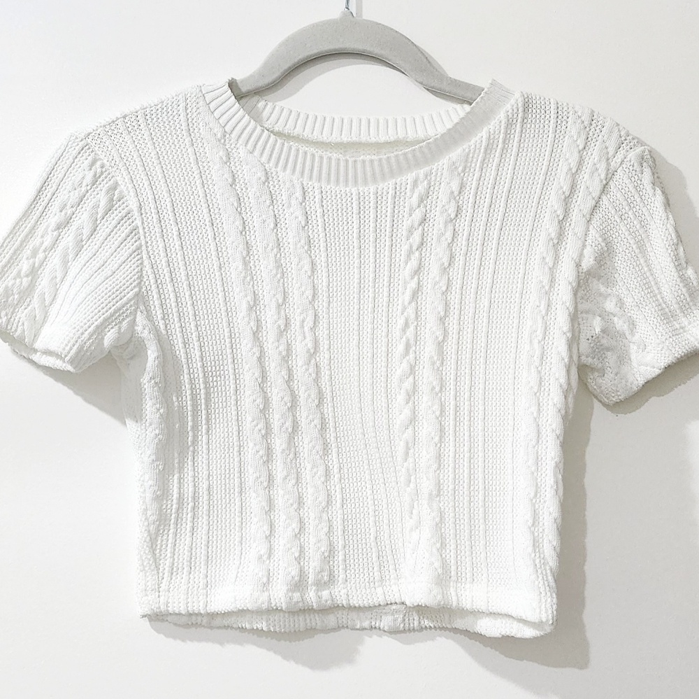 Zara Sweater Knit CropTop (White, Size S), Tags Removed for Comfort
